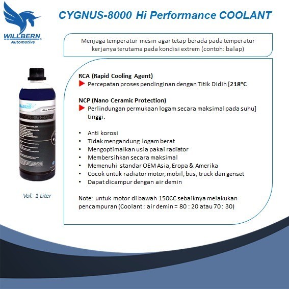 Air Radiator Willbern Biru Cygnus 8000 High Performance Coolant 1Liter