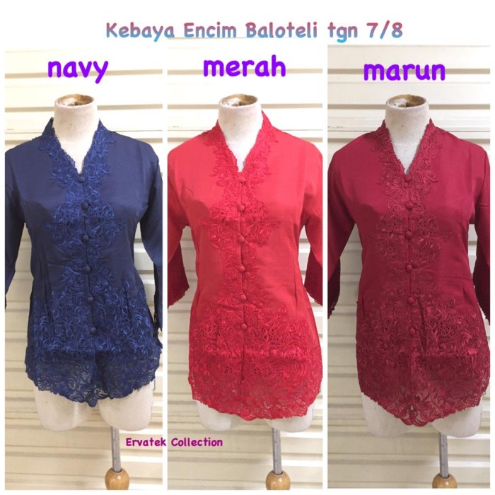 Terlaris Kebaya Encim Bordir Polos Ke14 Tangan 7/8 Baloteli Halus / Nayla