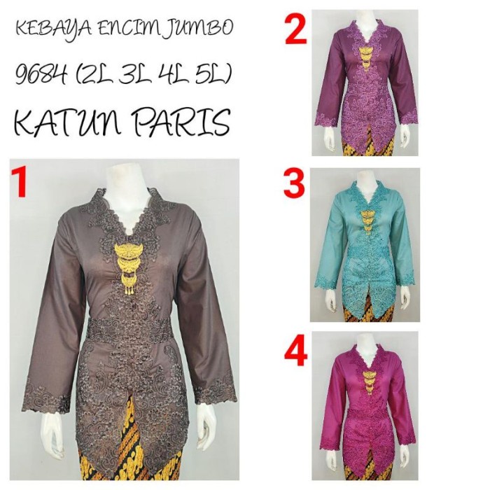 Terlaris Indah Kebaya Encim Jumbo Modern Lengan Panjang Bordir Senada Katun Par