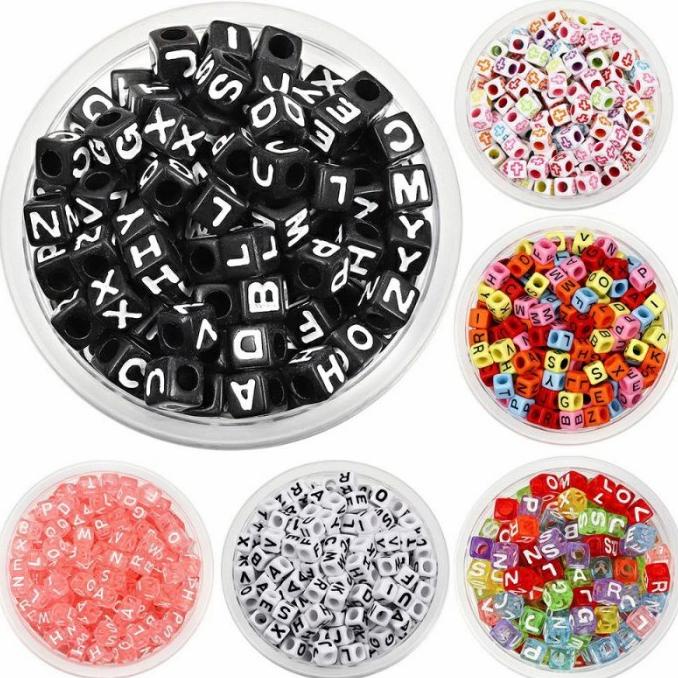 

(100Pcs) Mote Huruf Kotak Manik Manik Huruf Dadu Manik Manik Alfabet
