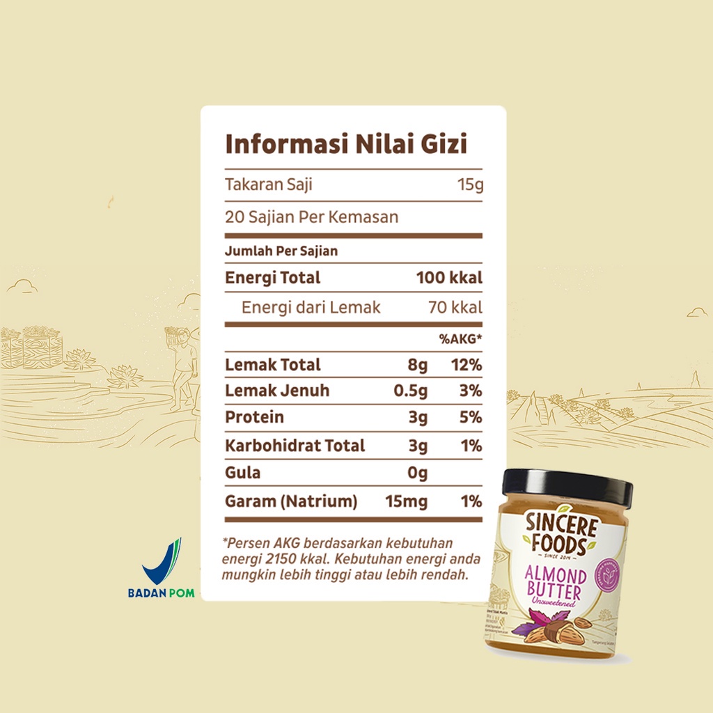 

300G Almond Butter Unsweetened Selai Kacang Almond - Sincere Foods