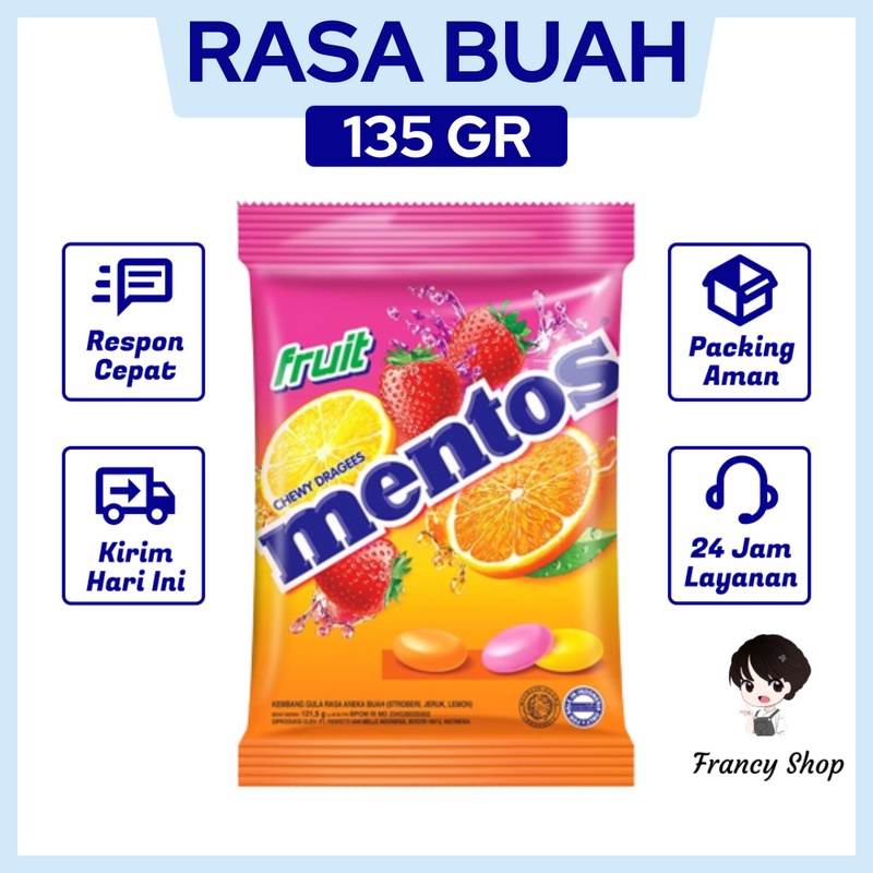 

Permen Mentos Fruit Aneka Rasa Buah 135 gr isi 50