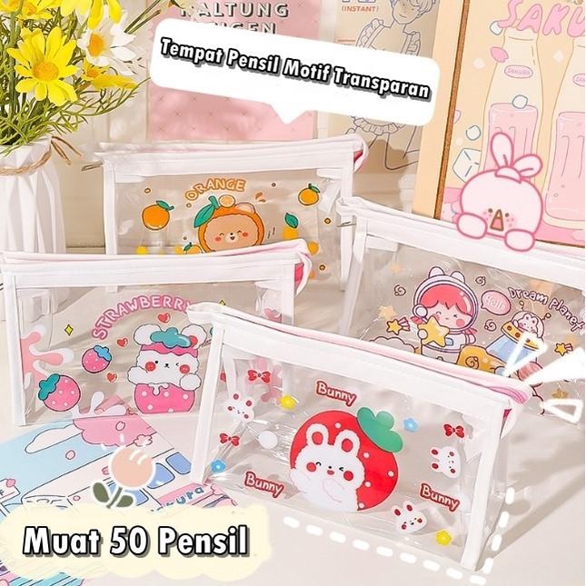 

Kotak Tempat Pensil Karakter Transparan Tas Kosmetik Makeup PC0012