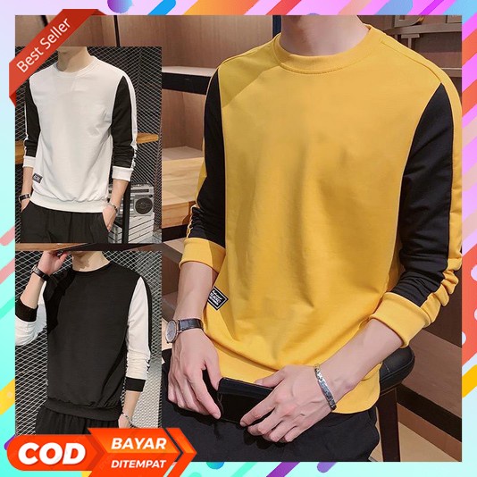 Kaos Pria Dewasa Terbaru 2023 Lengan Pendek Panjang Sweater Cowo Kelambi Over Size Crewneck Tebal Vi