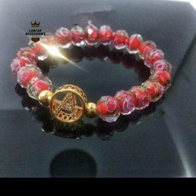 

Gelang Inisial Huruf Batu Crystal Murano Charm Xuping Emas