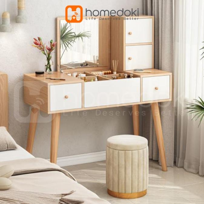 Meja Rias / Meja rias flip-top / Meja Rias Minimalis Kaki Kayu Solid