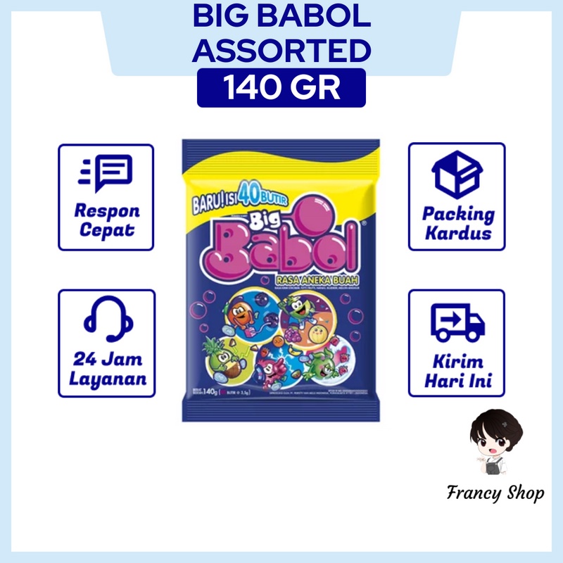 

Permen Karet Big Babol Assorted Aneka Rasa Buah 1 Pack 140 gr