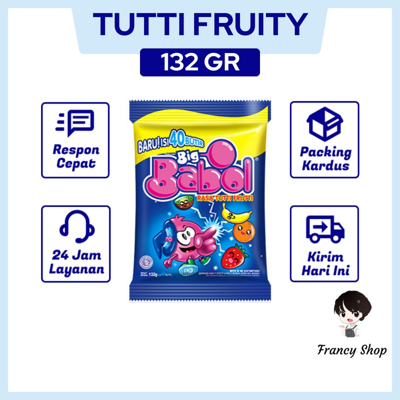 

Permen Karet Big Babol Tutty Fruity Rasa Buah 1 Pack 132 gr