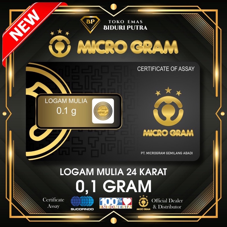 EMAS MINI MICROGRAM 0,1gram Logam Mulia 24Karat Dijamin Original 100% Emas Murni Asli Termurah BABY 