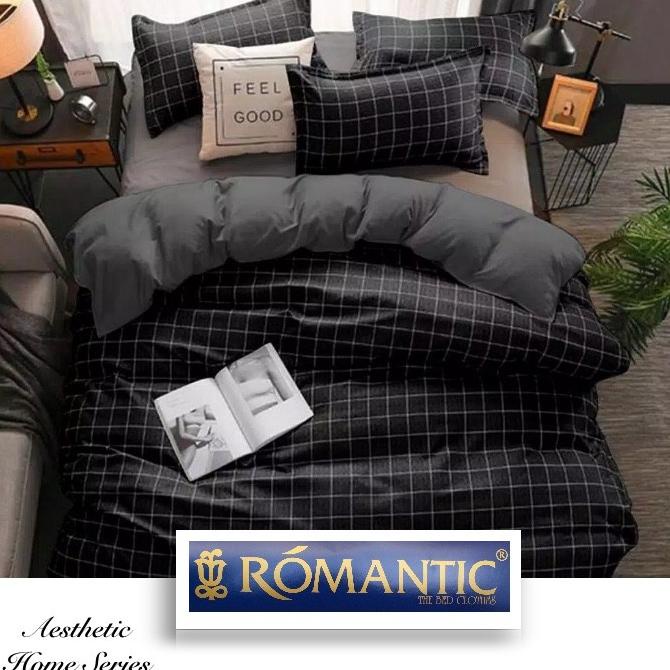 AESTHETIC KOREA Bedcover Sprei by ROMANTIC motif kotak hitam katun