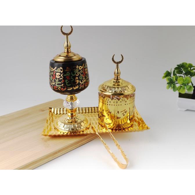 Tempat Bakar Dupa Arab Style Twin Set Luxury Logam Keramik