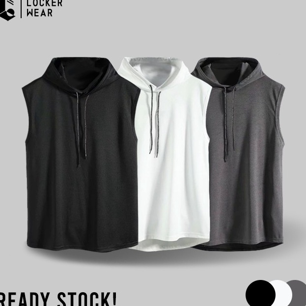 Termurah Hoodie Singlet Pria Tanpa Lengan Sleeveless Tank Top Kaos Sweater Polos Olahraga Casual Gym