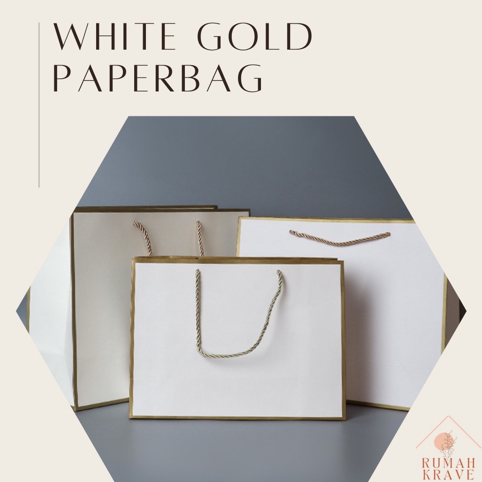 

[PROMO SBO9] RUMAH KRAVE - White Gold Paperbag Putih Emas Tas Kado Hadiah Elegan 188