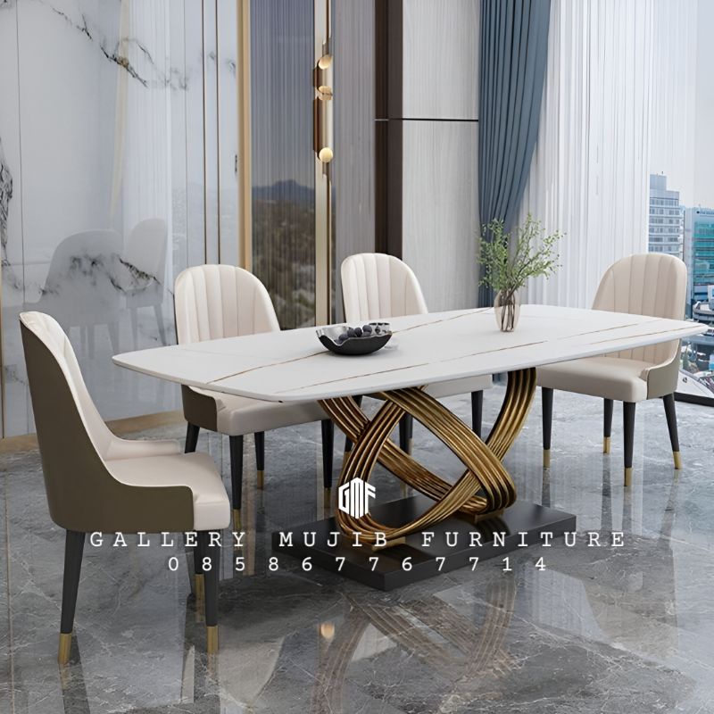 meja makan stainless marmer carara set meja makan stainless 6 kursi