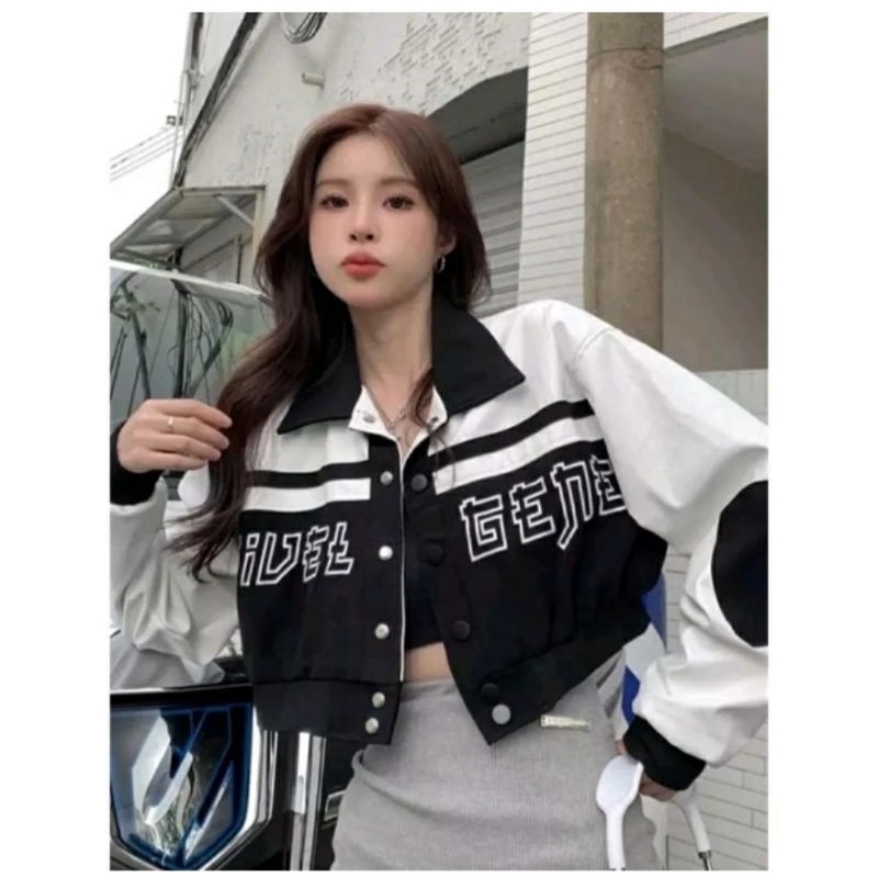 promo jacket crop korean / varsity crop baseball wanita / JACKET GUCI CROP BASEBALL