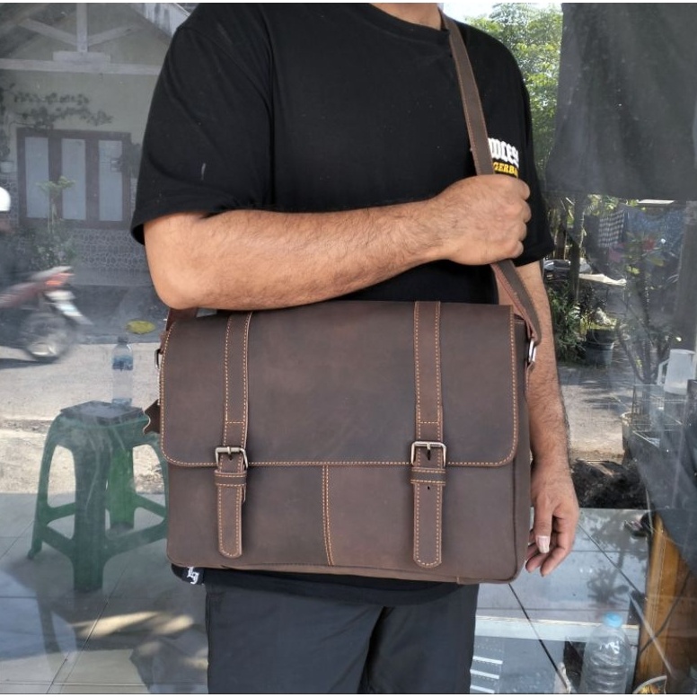 Flash Sale7o2Nc Tas kulit selempang pria ,Tas messenger kulit sapi asli