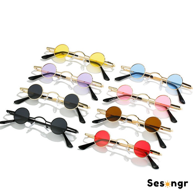 [P♡2Y/✉> Kacamata Hitam Anak metal Bulat Retro Ultra Kecil Pria Wanita Kaca mata Hip-Hop Punk Style 