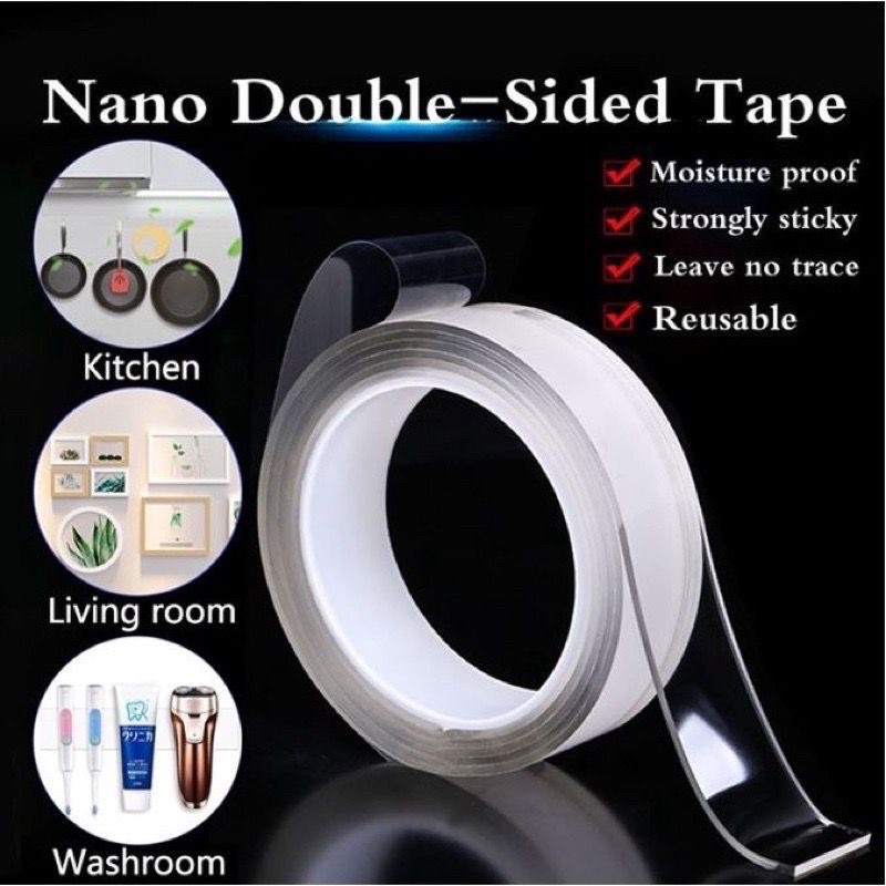 

(SKR) Nano Double Tape Ajaib Bening Tahan Air Acrylic WashableIsolasi Selotip Dapat Dicuci Ivy Grip 1 m 1 mm 1m