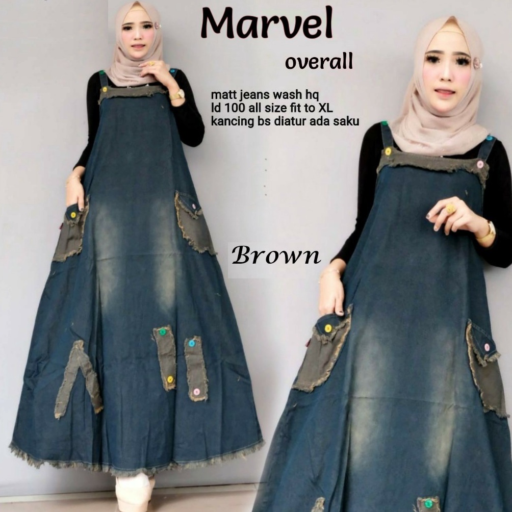 (☎/➛F15M) Marvel overall gamis / Overall wanita terbaru / Overall jeans / Overall wanita jumbo / Jum