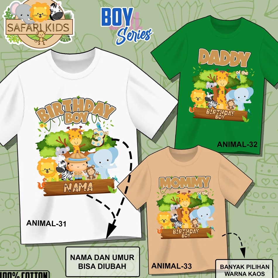 (♥/✮PFZ] Kaos ulang tahun Zoo Animal Safari Singa Jerapah Gajah baju ultah Anak dan dewasapaasti.dik