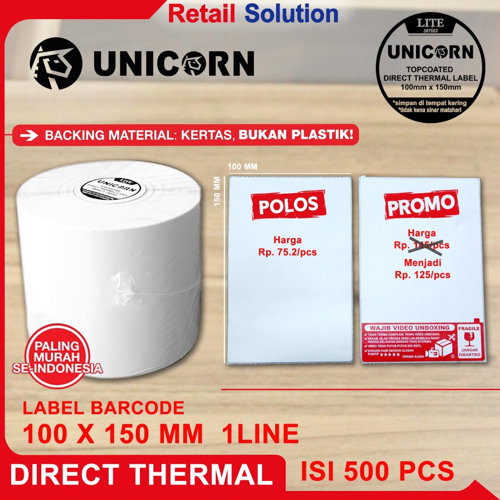 

Terlaris Stiker Label Resi Thermal 100x150 / 100 x 150 mm / 100x150mm / A6 / 10X15CM / 10 X 15 CM / 10X15 CM