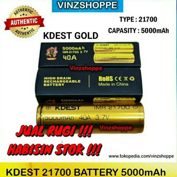 SALE Authentic Battery KDEST 21700 - 5000mAh 40A - Baterai Termurah