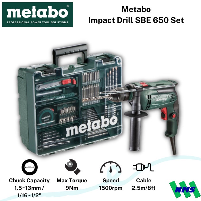 Mesin Bor Listrik 1.5-13mm Set SBE 650 Impact Drill SBE650 METABO ORI
