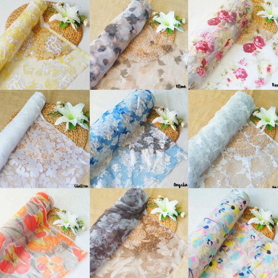 ️✔️✔️ Kain Kaca Organza Organdi Organza Motif 3D Kode A buruan