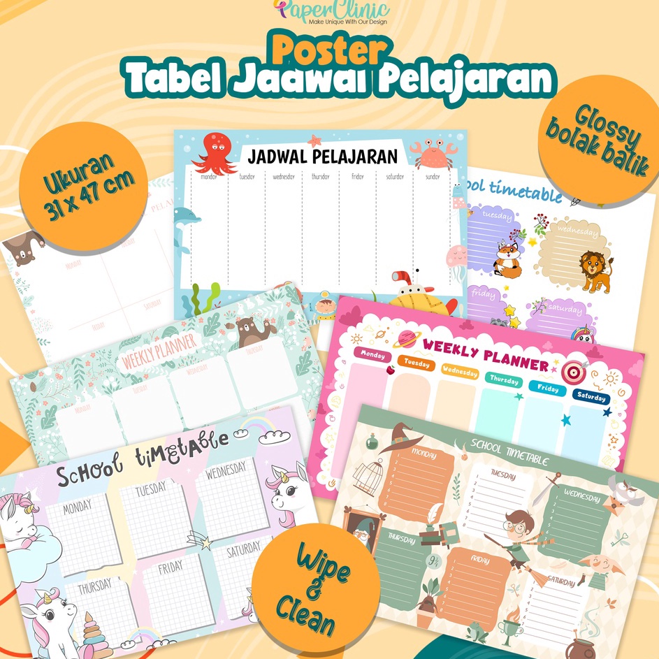 

Diskon✲ Poster Jadwal Pelajaran, Poster Jadwal Pelajaran Sekolah, Poster Jadwal Pelajaran Wipe and Clean, Laminasi glossy bolak balik ukuran A3 H64 ✼