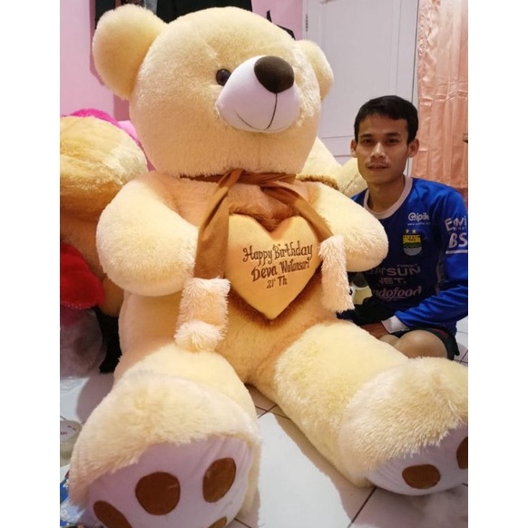 [IN6] Boneka Beruang Teddy Bear Super-Super Jumbo SNI Warna Crem Tinggi 1,6 meter Costum Ukir Nama D