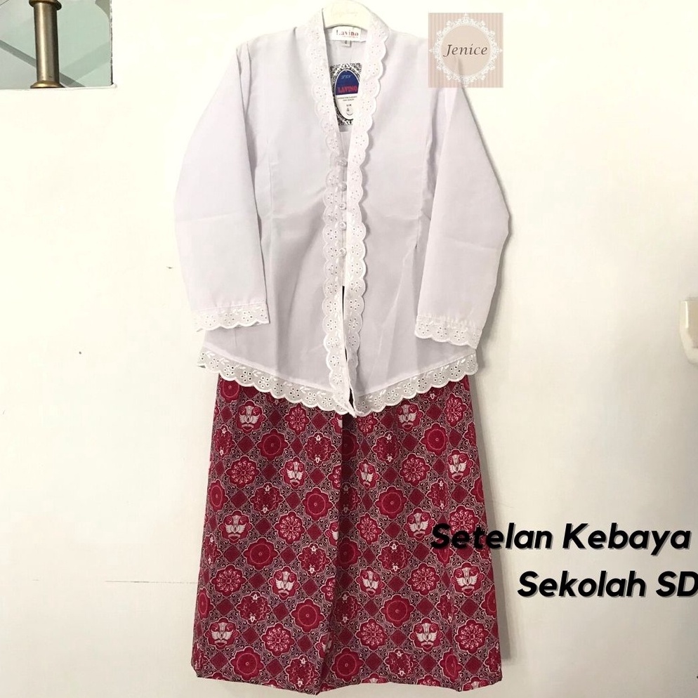 Terkini✫Setelan Kebaya Anak Putih Merah Hijau Seragam Sekolah TK SD Pakaian Baju Adat Perempuan Sund