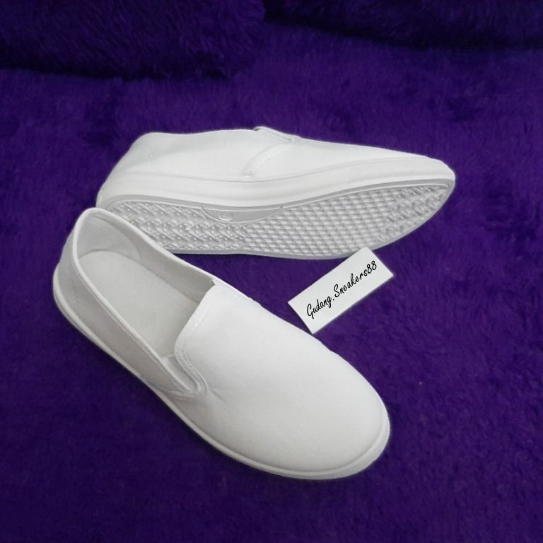 [PROMONFV7] Sepatu Putih Polos / Sepatu Putih Tanpa Tali / Sepatu Walkers Tanpa Tali / Sepatu Lukis 