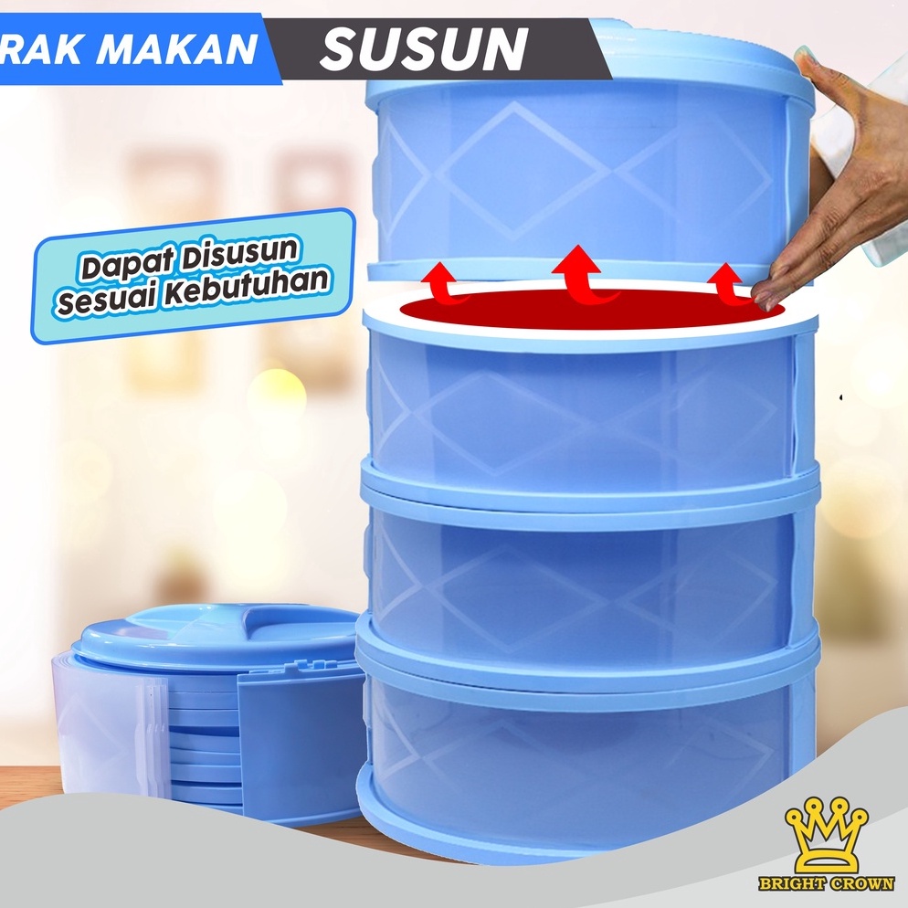 MENARIK Bright Crown Rak Susun Tudung Saji Penyimpanan Makanan Penutup Sayuran Hangat 3 & 4 Susun