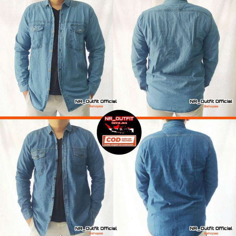 TrxQq7Q1 Fit To L XL XXL XXXL Kemeja Denim Jeans Panjang Pria Flanel Cowok Big Size Jumbo