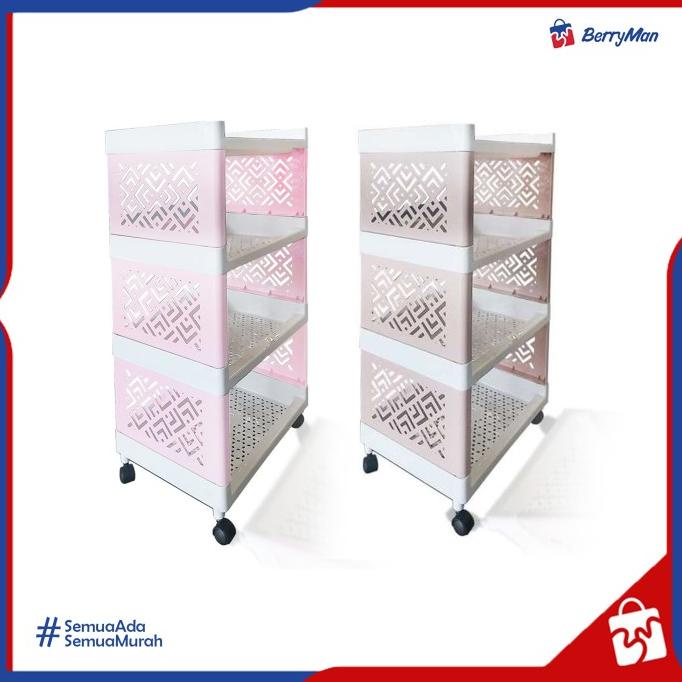 ```````] RAK PLASTIK 4 Susun dengan Roda - Rak Serbaguna KIMPLAST Rak Portable