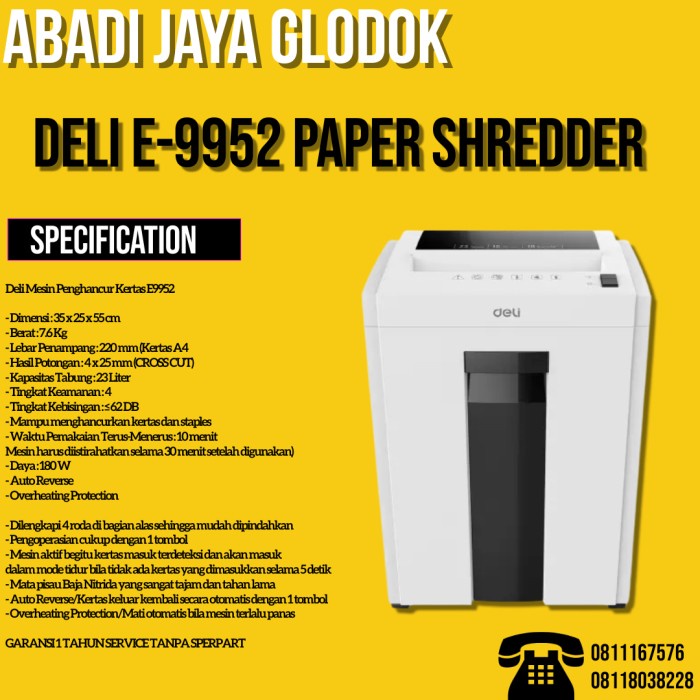 DELI E-9952 PAPER SHREDDER