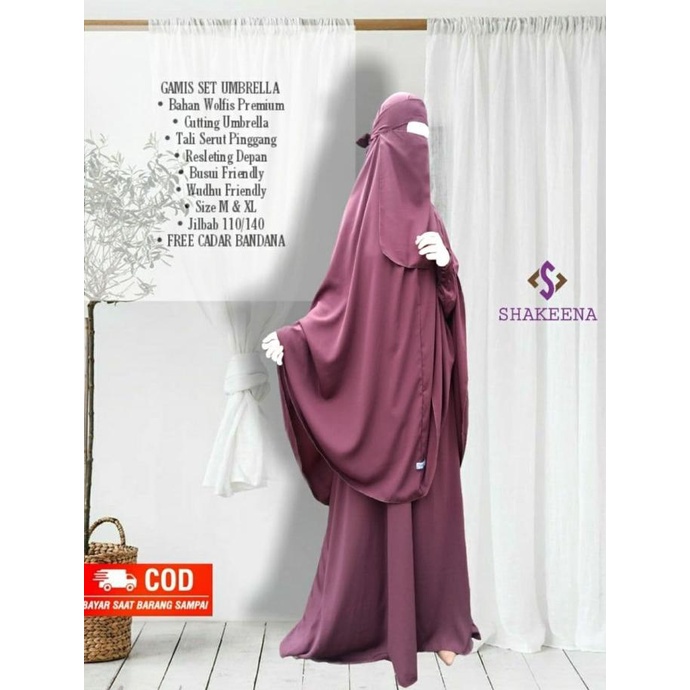 Gamis sunnah set syari Wolfis free cadar bandana