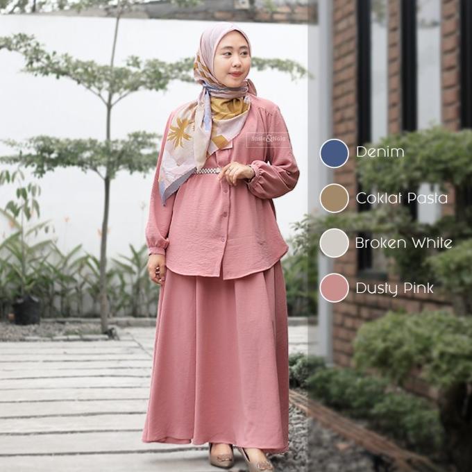 One Set Syar'i Crinkle Airflow-Setelan Blouse & Rok Sasie&Nala