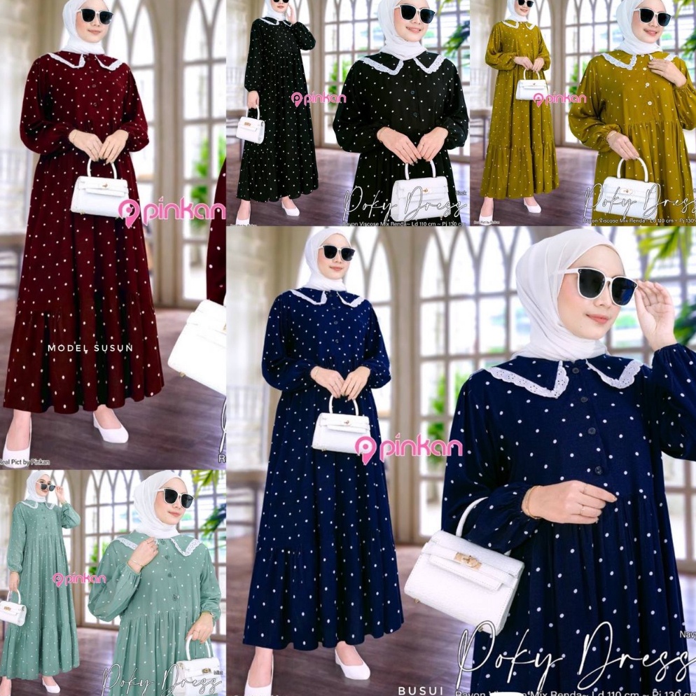 [00Q77] Poky Midi Dress Jumbo Ld 120 Terbaru Dan Kekinian Gamis Rayon Motif Polkadot Fashion Wanita 