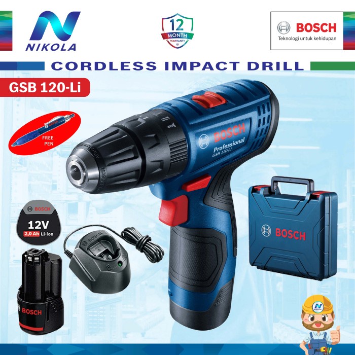 BOSCH GSB 120-LI Cordless Impact Drill Bor Tembok Baterai 120 LI