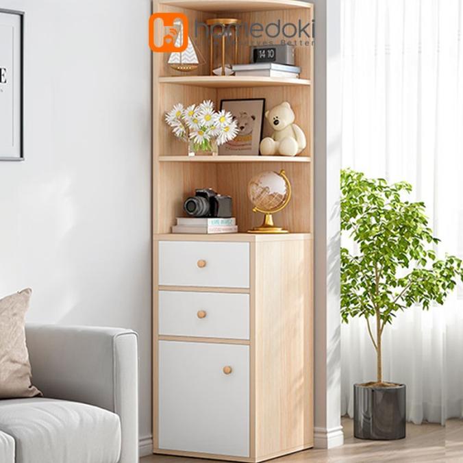Rak Sudut Besar Rak Minimalis Kayu Serbaguna Rak Buku Multifungsi