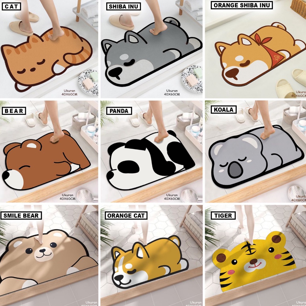 (➸/✮P15L) COD - TERBARU Keset Lantai Karakter Hewan Menyerap Air Anti Slip Ukuran 40x60cm Motif Lucu