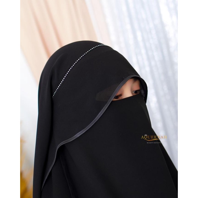 Aqueenah Niqab Purdah Yaman Butterfly Diamond Syafnah Sifon Jetblack