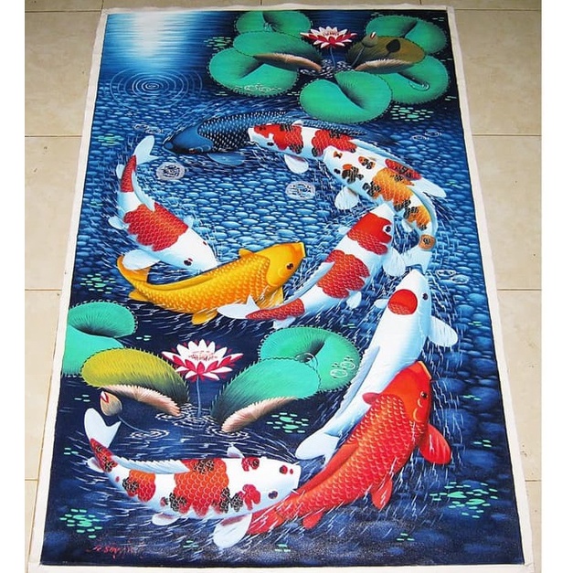 Lukisan Ikan Koi Membentuk Angka 9 Desain Mewah dan Modern (Ukuran 60x80cm)