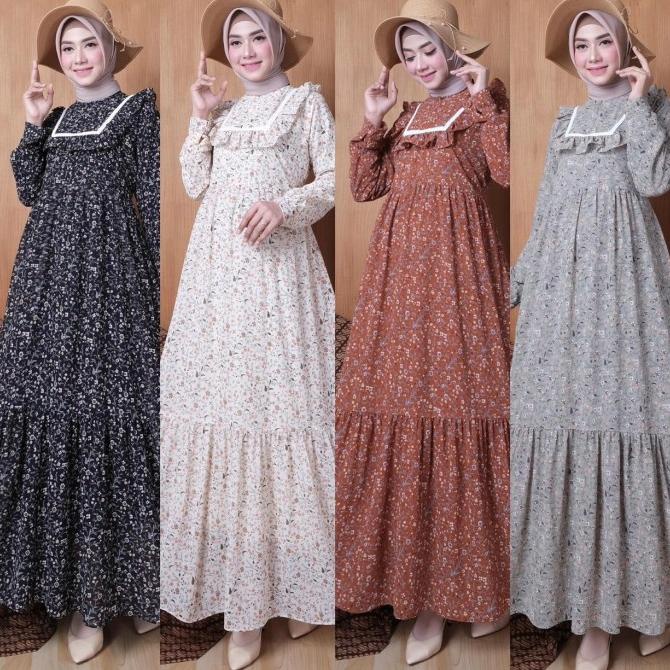 BAJU GAMIS CERUTY MOTIF BUNGA / GAMIS CERUTY PRINT / GAMIS HITAM MOTIF