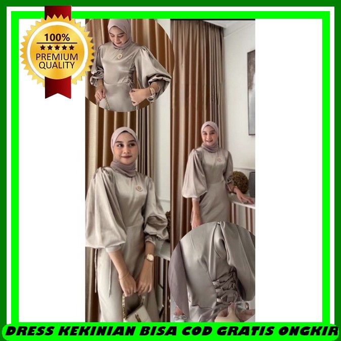 Dress Pesta Wanita Elegan Party Dres Hijab Kekinian Atasan Wanita Kekinian Lengan Panjang Remaja Bru