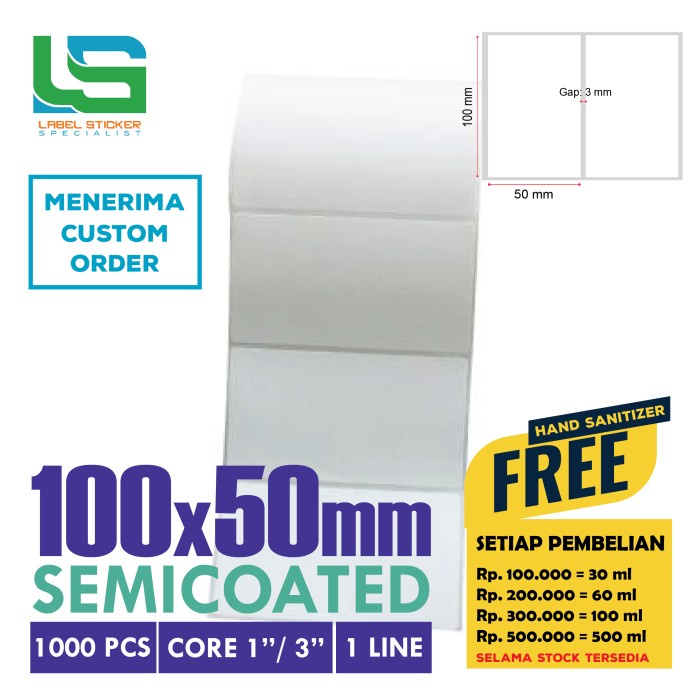 

Label Barcode Semicoated 100X50 Mm Stiker Label 100X50 Mm 1000 Pcs