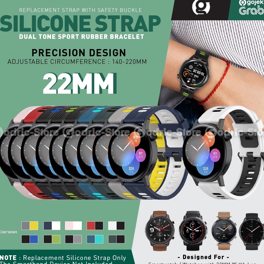 AUL128 RUN22 Silikon Strap 22mm for Huawei GT2 GT3 46mm / Amazfit GTR 4 2 3 47mm / Honor GS Pro / Realme / Mi Watch (Tali Jam Silicon) =