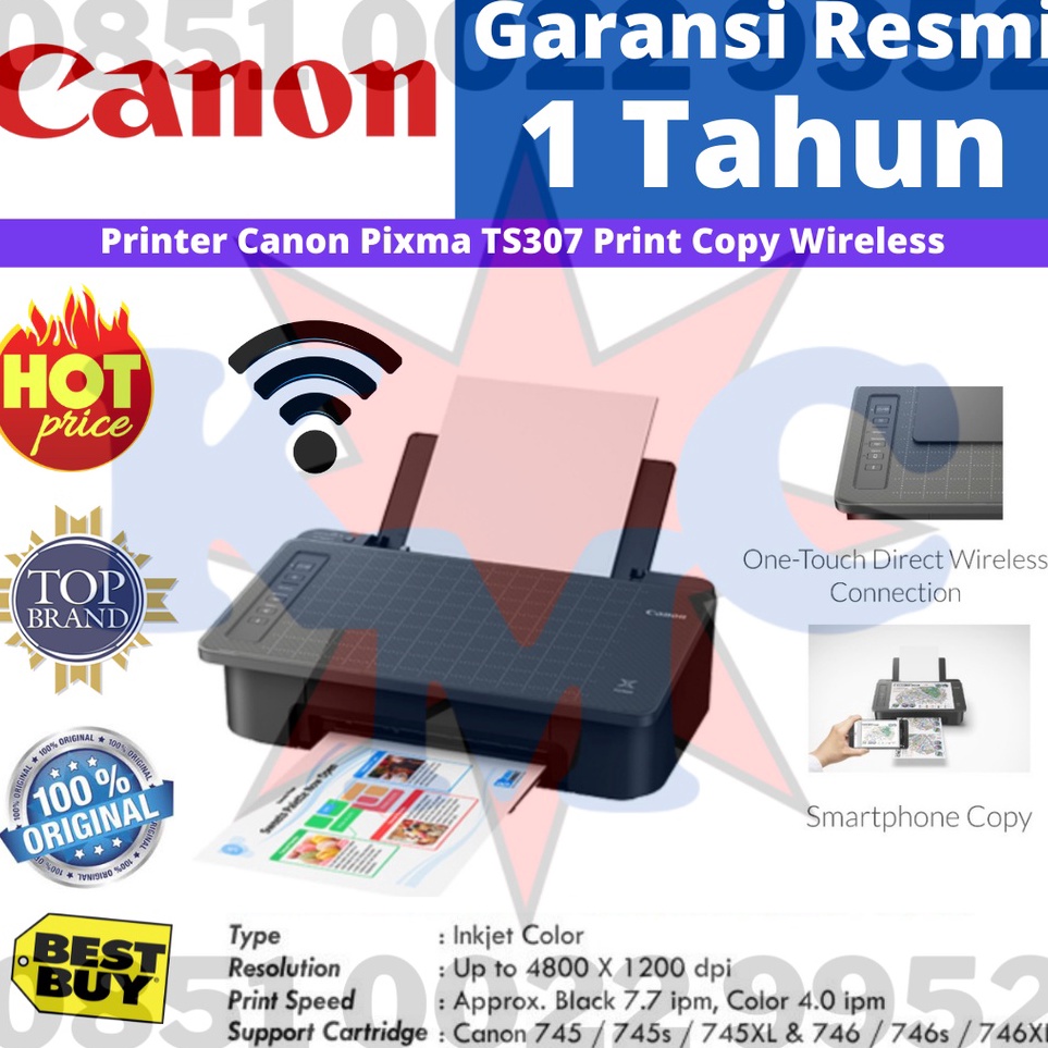 Best Terlaris CANON PRINTER Pixma TS-307 TS307 TS 307 PRINT WIRELESS