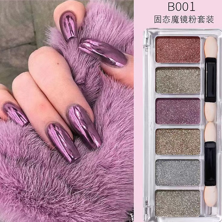 Paling Popular 6Pcs CHROME POWDER NAIL ART 6 WARNA CHROME MIROR COMPACT JAPAN NAILS / CHROME GLAZE D
